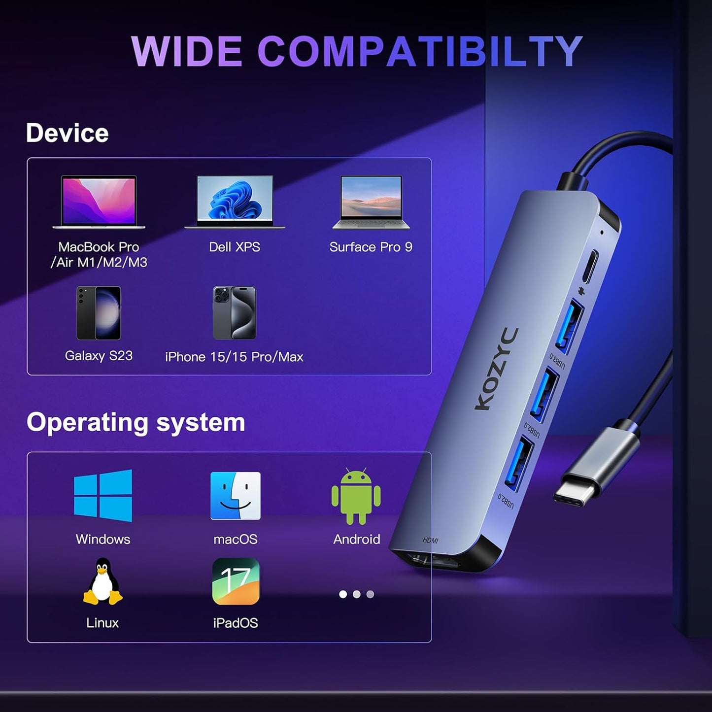 HUB USB-C KOZYC 5 EN 1