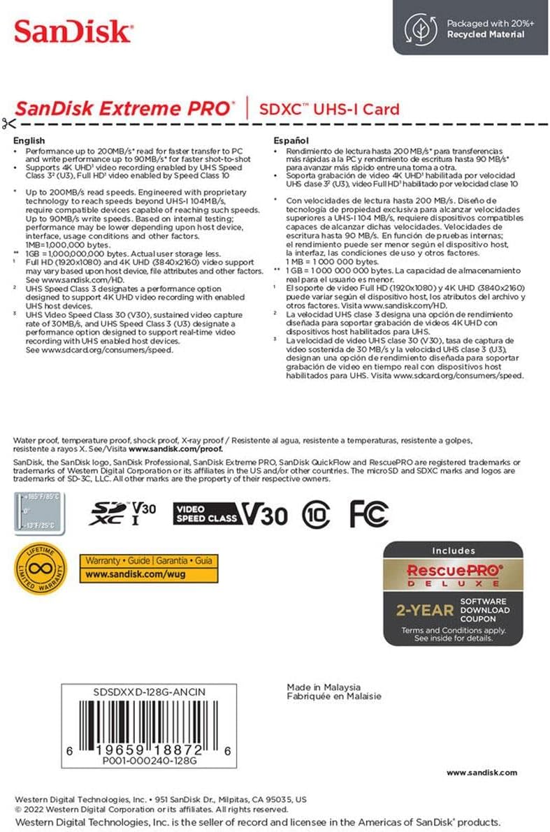 SANDISK EXTREME PRO UHS-I U3 SDXC