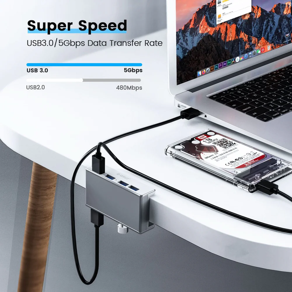 HUB USB 3.0 ORICO DE 4 PUERTOS CON ABRAZADERA