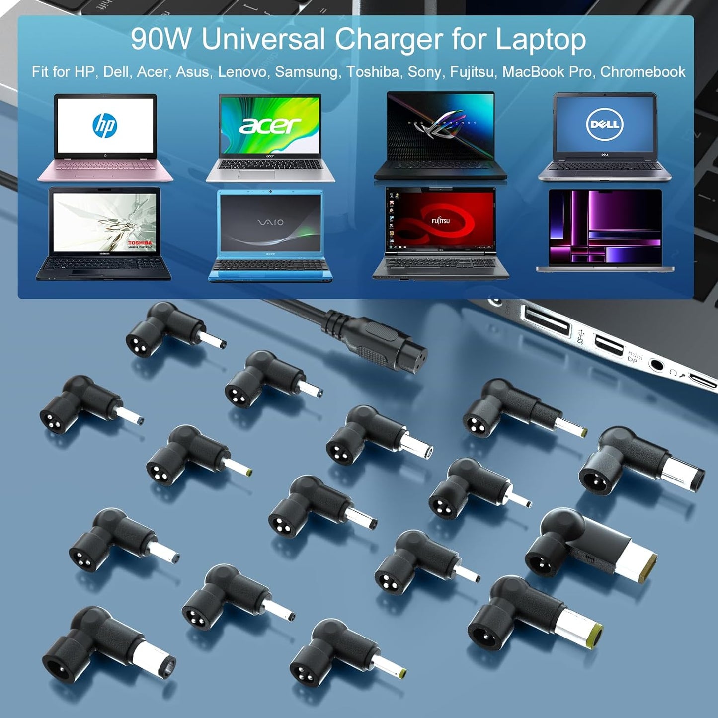 CARGADOR UNIVERSAL PARA LAPTOP 90W