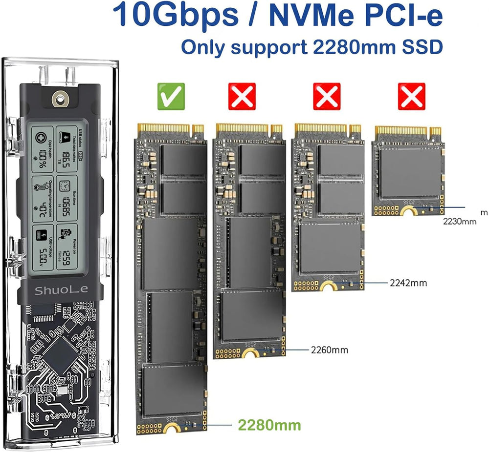 Enclousure Shuole M.2 NVMe USB-C Smart Digital