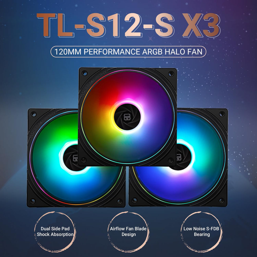 Kit 3 Ventiladores Thermalright TLS12 ARGB Black