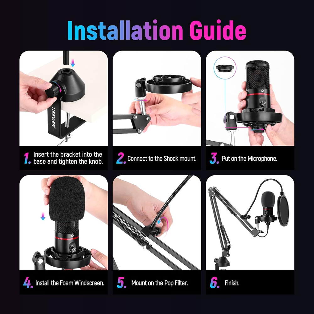 Micrófono USB Neewer CM200 RGB Kit 4 en 1
