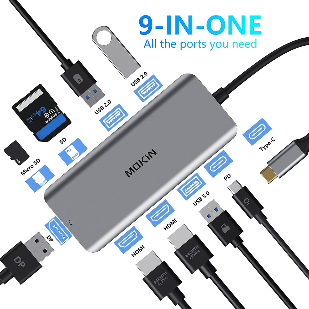 Hub 9 en 1 USB-C Adaptador Multifunción